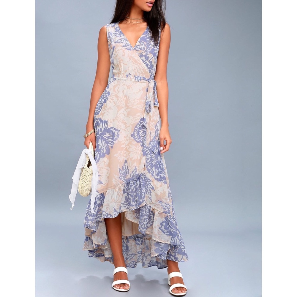Floral Print High Low Wrap Dress